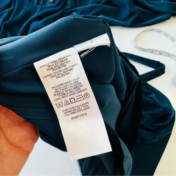 Ann Taylor Velvet Belted Shift Dress Dark Teal Blue Size 4P - Picture 12 of 15